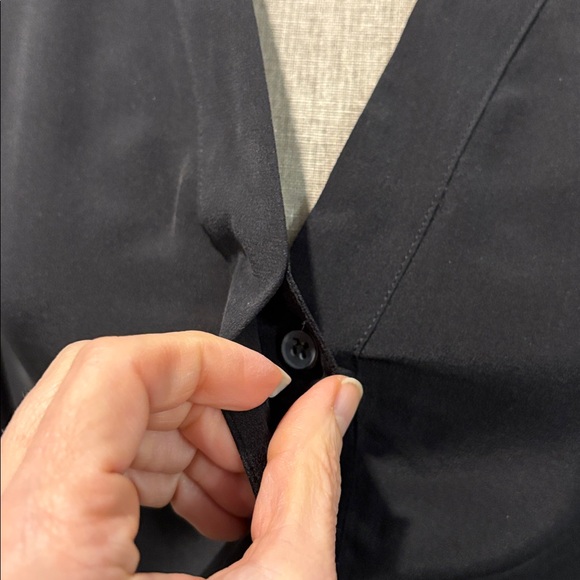 AllSaints Black Silk Button Down Shift Dress Sheer Side Slits 3/4 Sleeve Size 4 - Picture 12 of 16